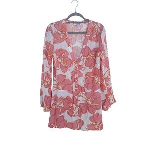 Monte Floral Print Long Sleeve Blouse Small Tunic Top V-Neck‎ Boho Chic